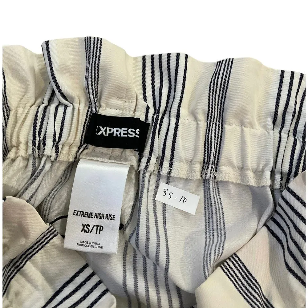 Express Cream & Blue Extreme High Rise Shorts w/ Pockets Women Sz XS NWT | 35-10 - Image 4