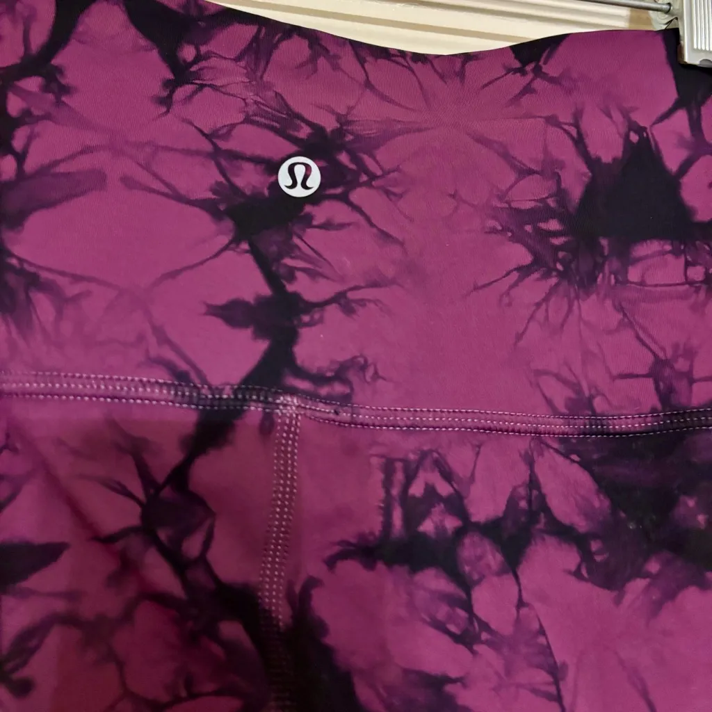 Lululemon Wunder Under Leggings Purple Black Tie Dye High Rise Full Length Sport - Image 5