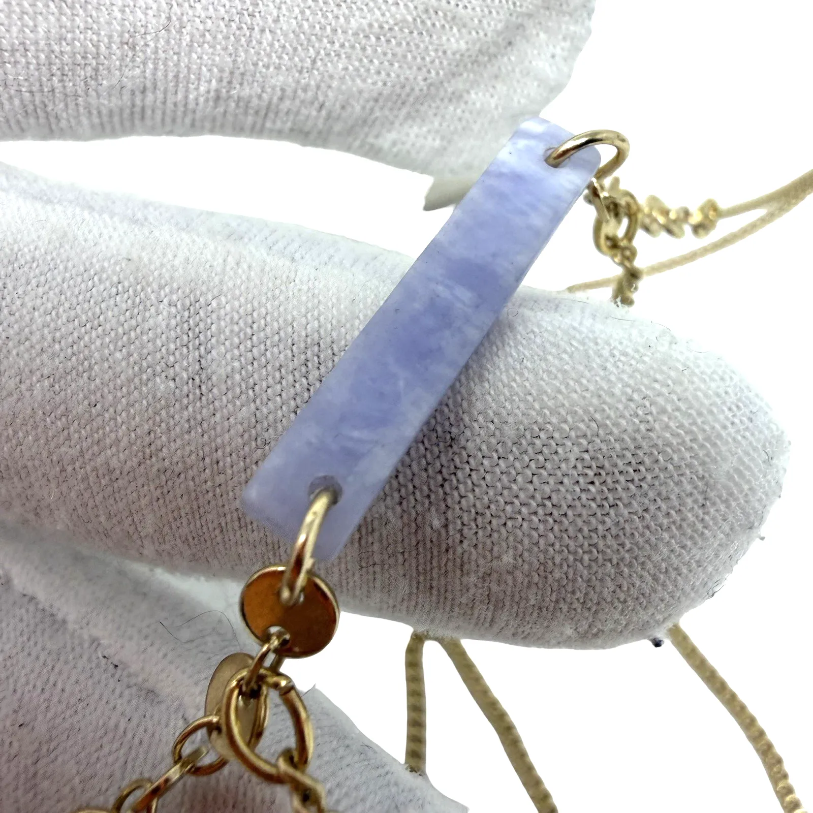 Jeanne Colette Gold Tone Layered Necklace Blue Stone Bar & Bead Tassels - Image 4