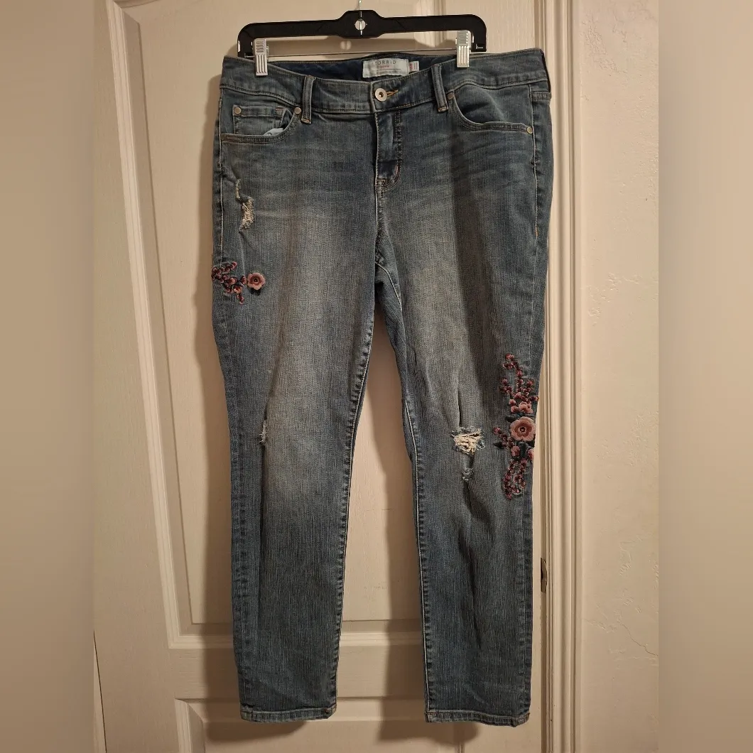 Torrid 16R  Blue Straight Leg Jeans with Floral Embroidery - Image 2