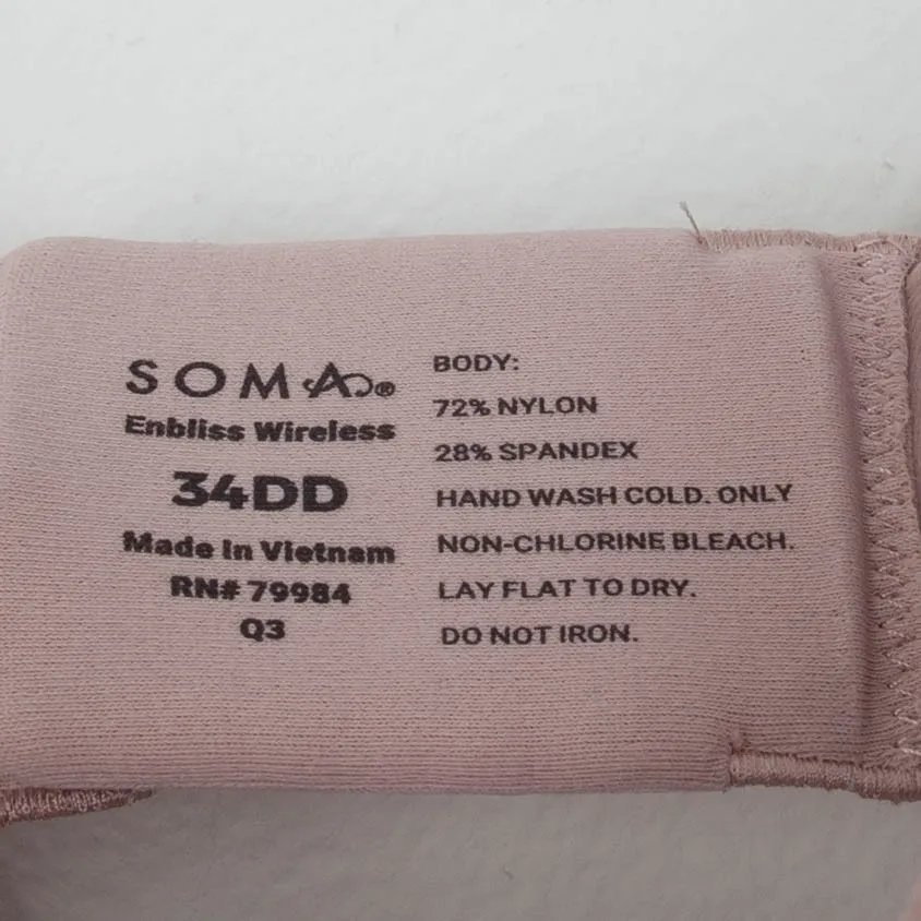 Soma Womens Enbliss Wireless Bra Size 34DD Nude Pink Intimate Neutral Everyday - Image 3