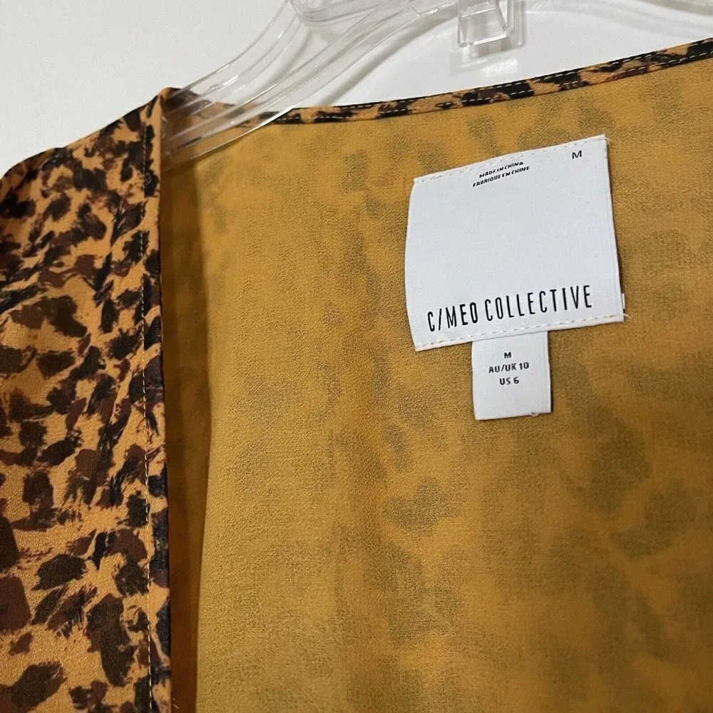 C/MEO COLLECTIVE yellow gold leopard print vneck side tie mini dress medium - Image 3