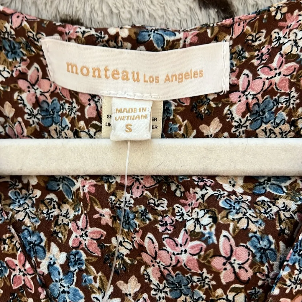 Monteau midi dress with floral design and tie in the front size S NWT - Image 5