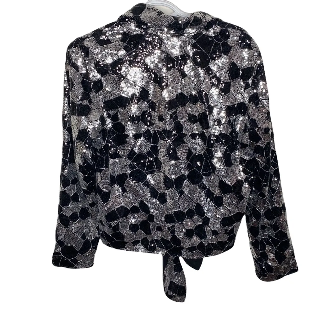 Chico's  black and silver sequined front tie overshirt size M - Image 29