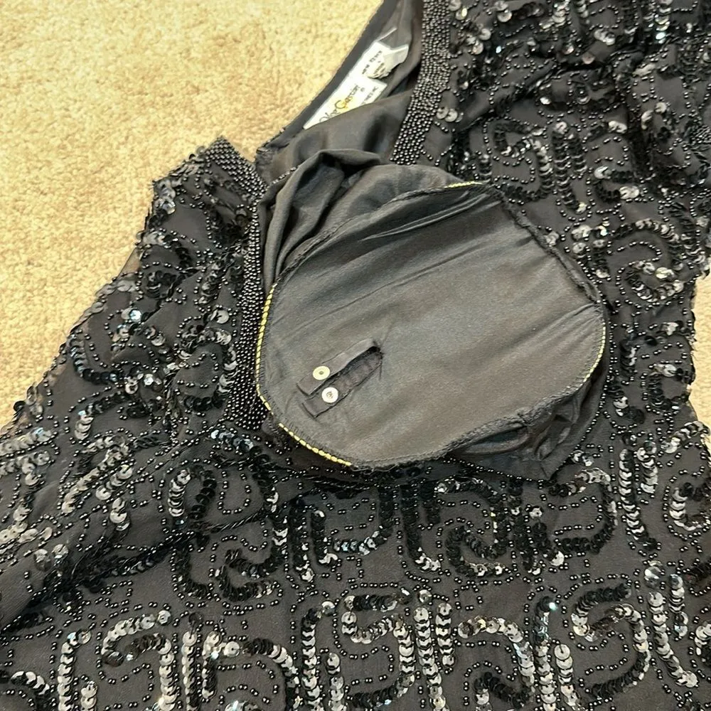 Oleg Cassini 100% Silk Sequins Beaded Luxury Vintage Evening Top Women Small - Image 9