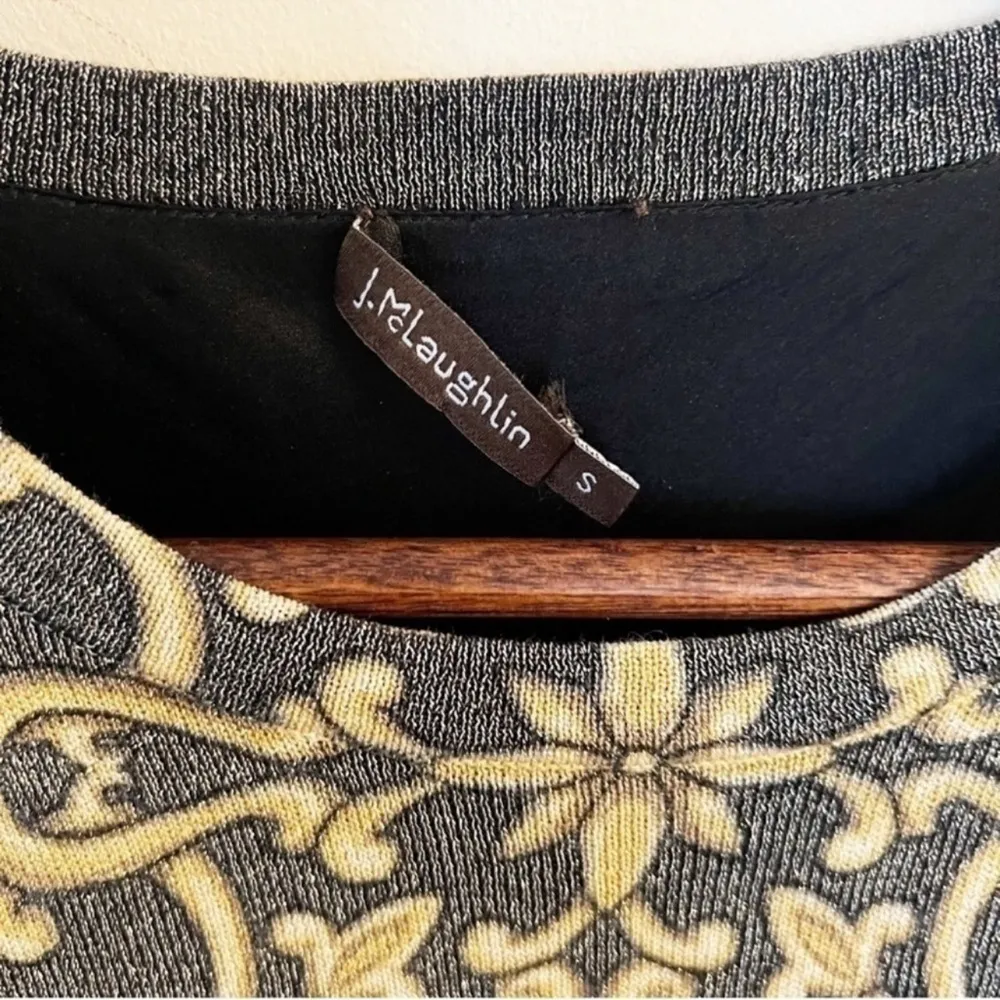 J.McLaughlin Dress Metallic Gold Gray Catalina Cloth Scroll Print Size Small - Image 5