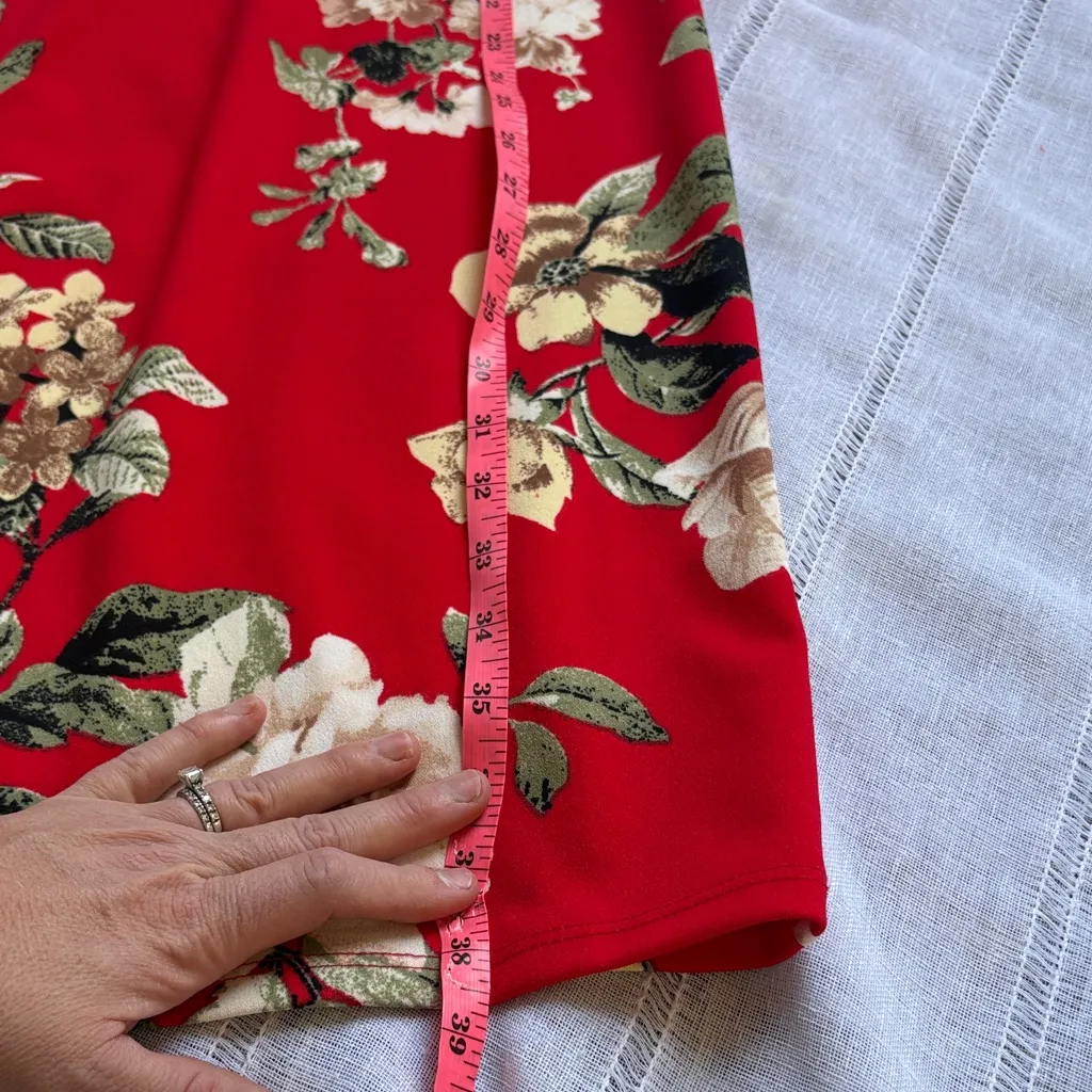 Olivia Matthews Red Floral Midi Dress With Bell Sleeves. - Image 11