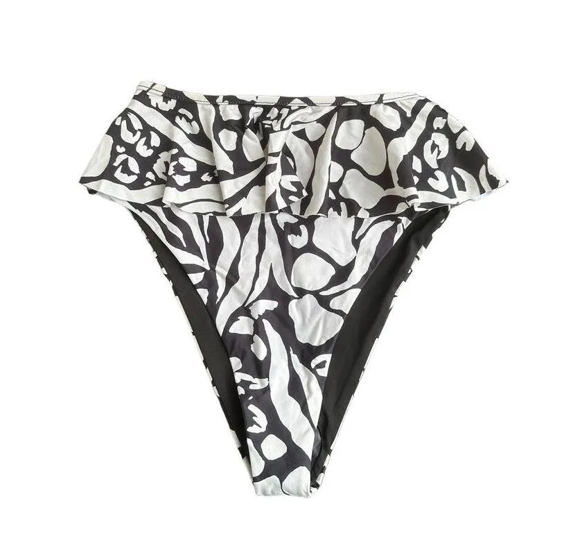 NEW Beach Riot Daisy Ruffle High Waist Bikini Bottom Black Cream Size XS - Image 5