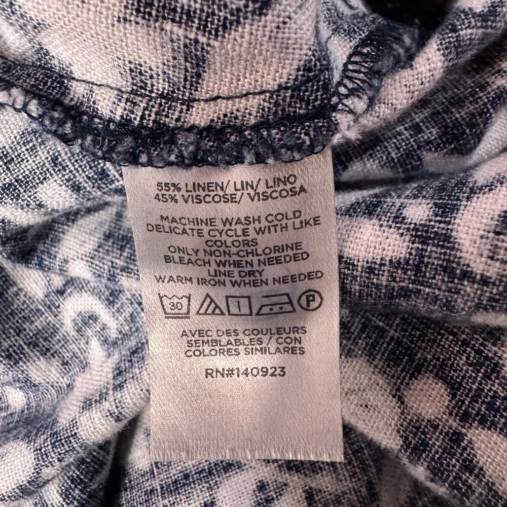 LOFT Outlet X-Large Romper Floral Linen Blend Sleeveless Pocket Belted Navy Blue - Image 6