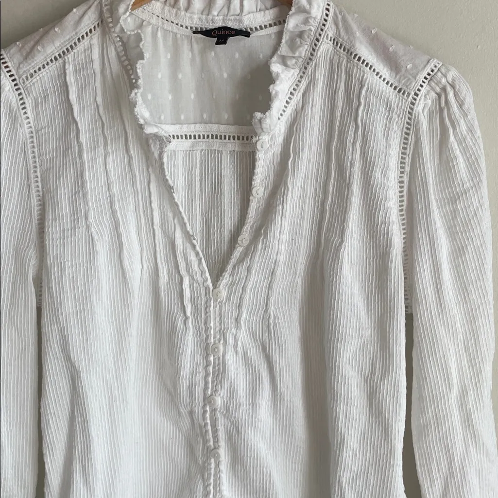 Quince Organic Textured Cotton Peasant Blouse White - Image 4