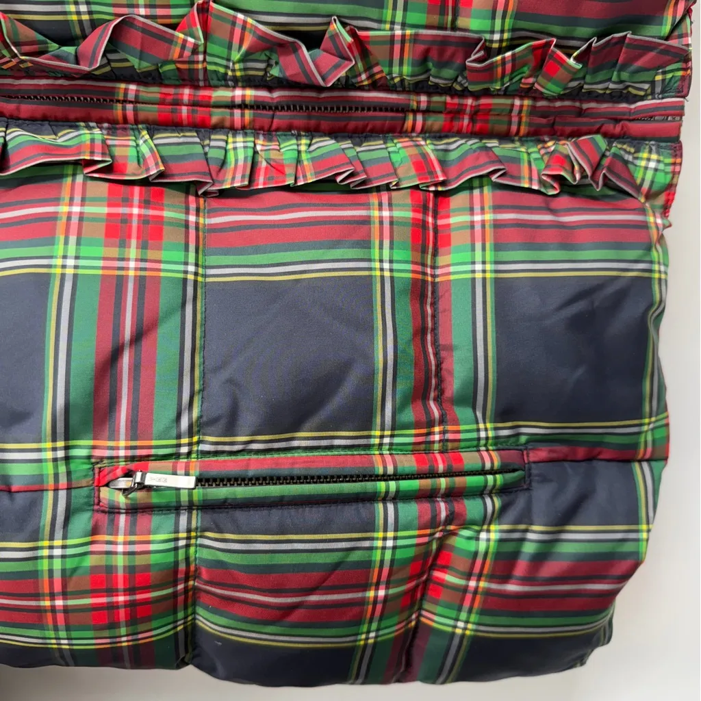 Talbots tartan plaid down fill ruffle zip puffer jacket Small blue green red - Image 3