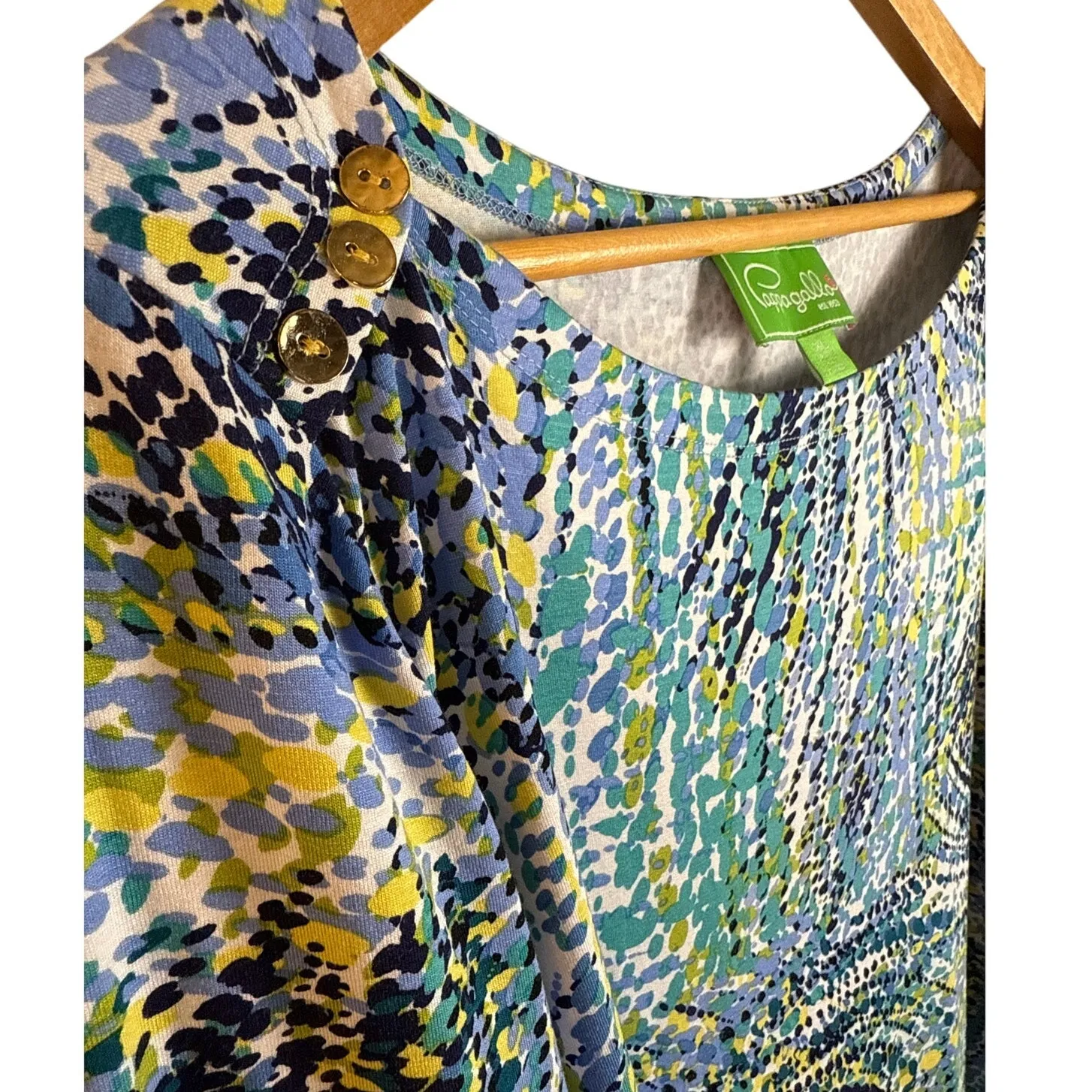 Pappagallo Boat Neck Long Sleeve Printed Mini Shift Dress Multicolor Size XL Green - Image 5