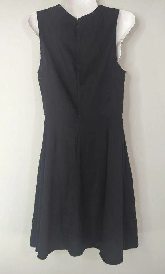 Theory Black V-Neck Sleeveless Linen Blend Narida Crunch Mini Flare Dress Size 6 - Image 7
