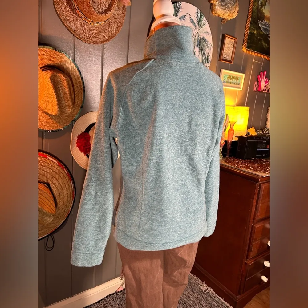 Teal Fleece Pullover with Long Neck & Wool Blend Ribbed Sides M/L - Image 8