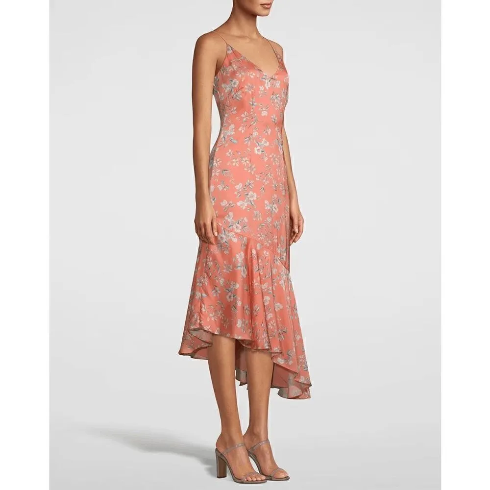 White House Black Market Floral Orange Asymmetrical Midi Dress, 4 NWOT - Image 12