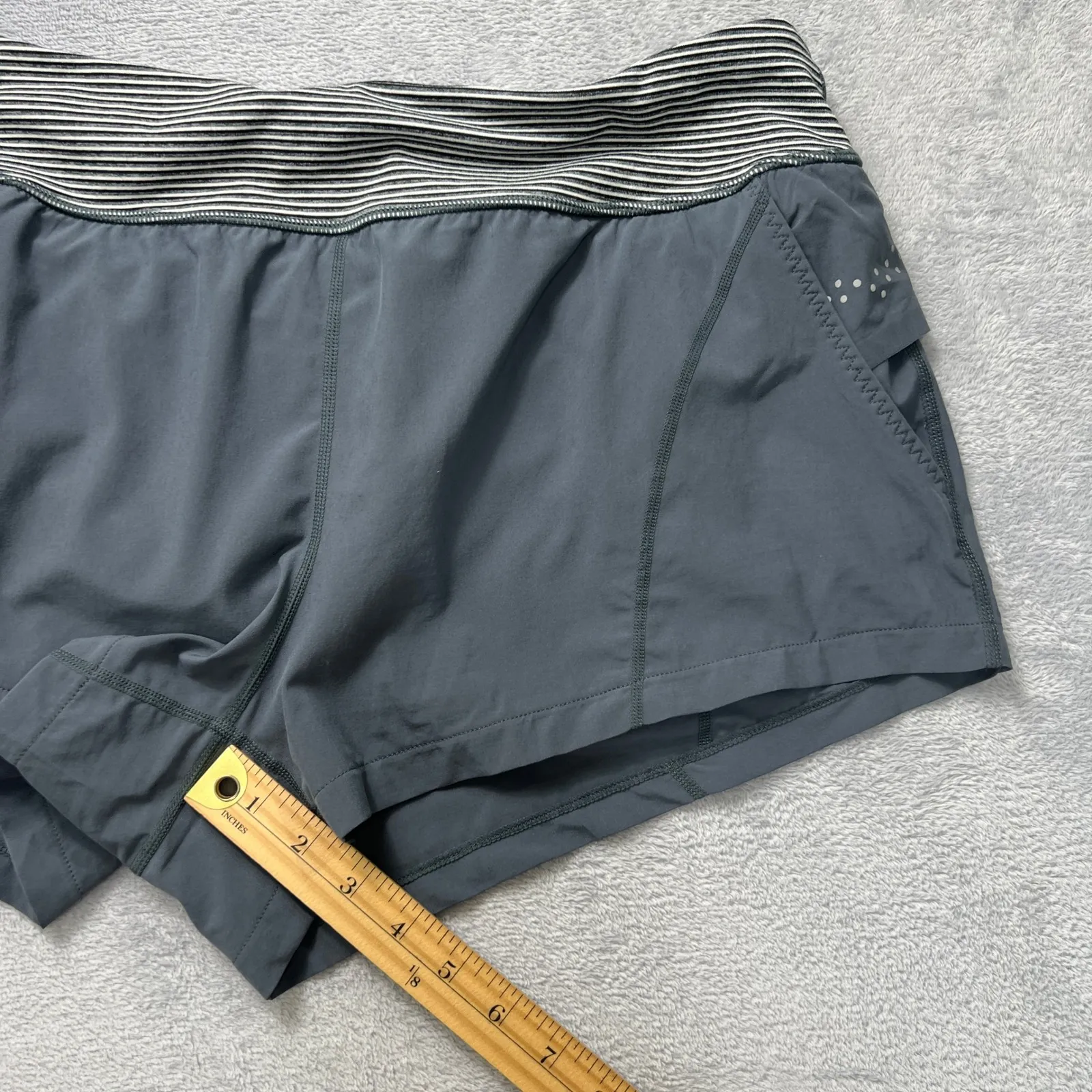 Zella Womens XL Lined Athletic‎ Shorts Striped Waistband Pockets Gray Blue Gym - Image 5