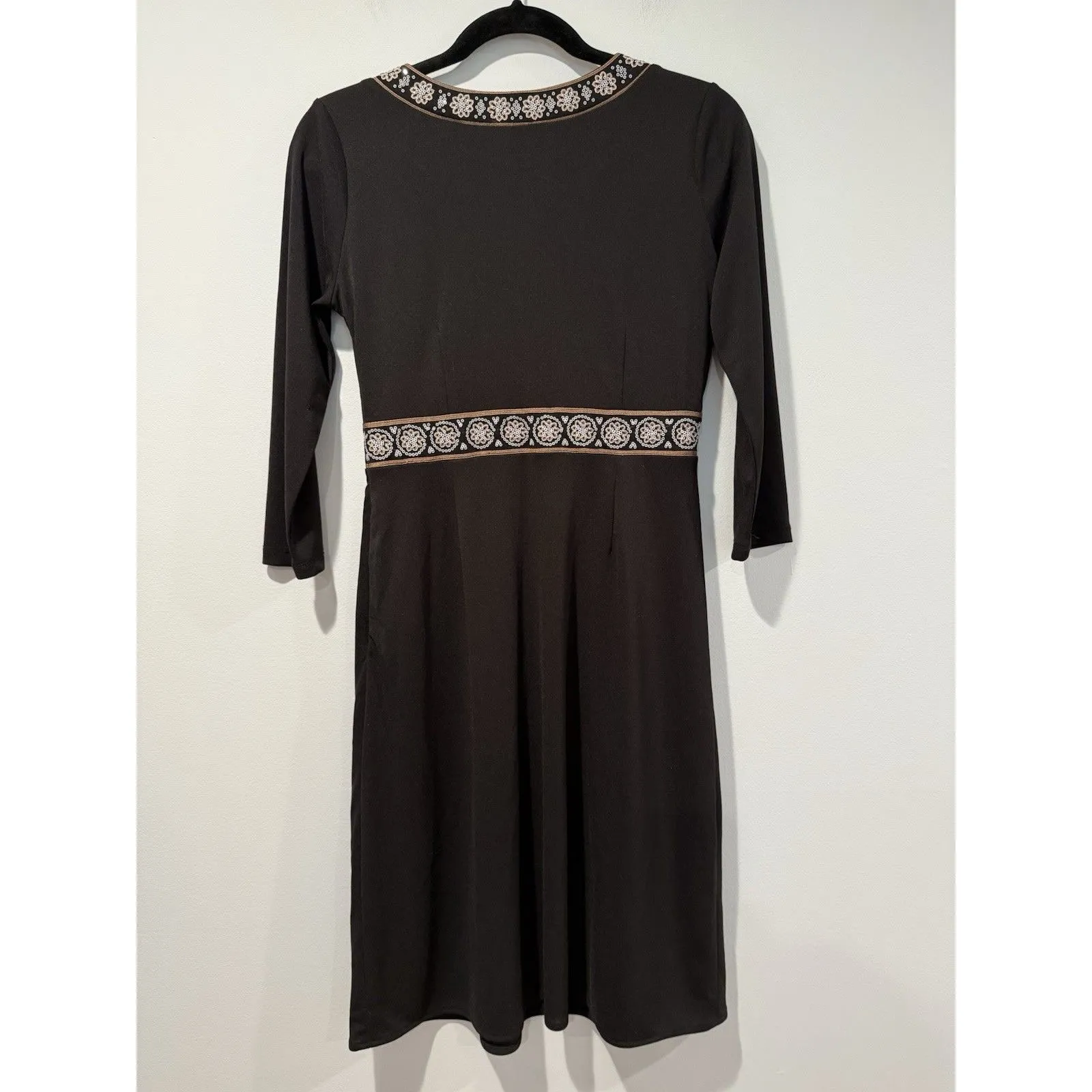 Sigrid Olsen Dress Women Small Black Sequin 3/4 Sleeve Wedding Travel Indie Boho - Image 2