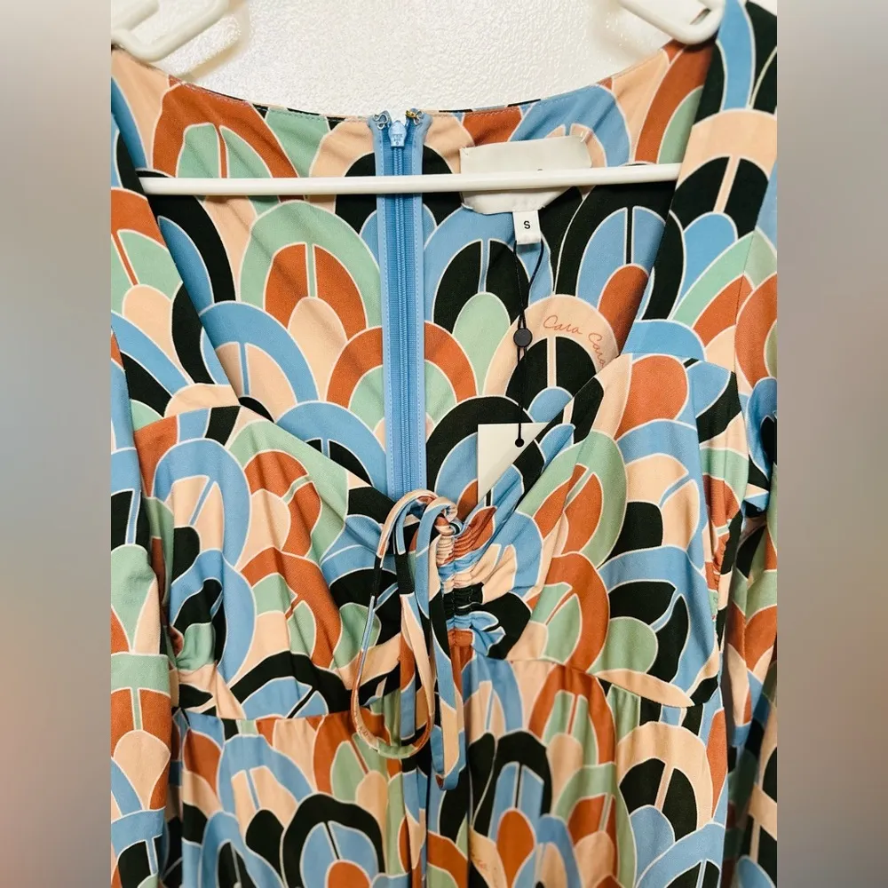 $695 CARA CARA Loretta Dress Geo Dew Moss Sz Small New Blue - Image 7