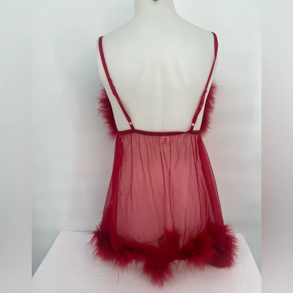 Vintage Frederick’s of Hollywood Elegant Red Feathered Babydoll Lingerie Size undefined - Image 3