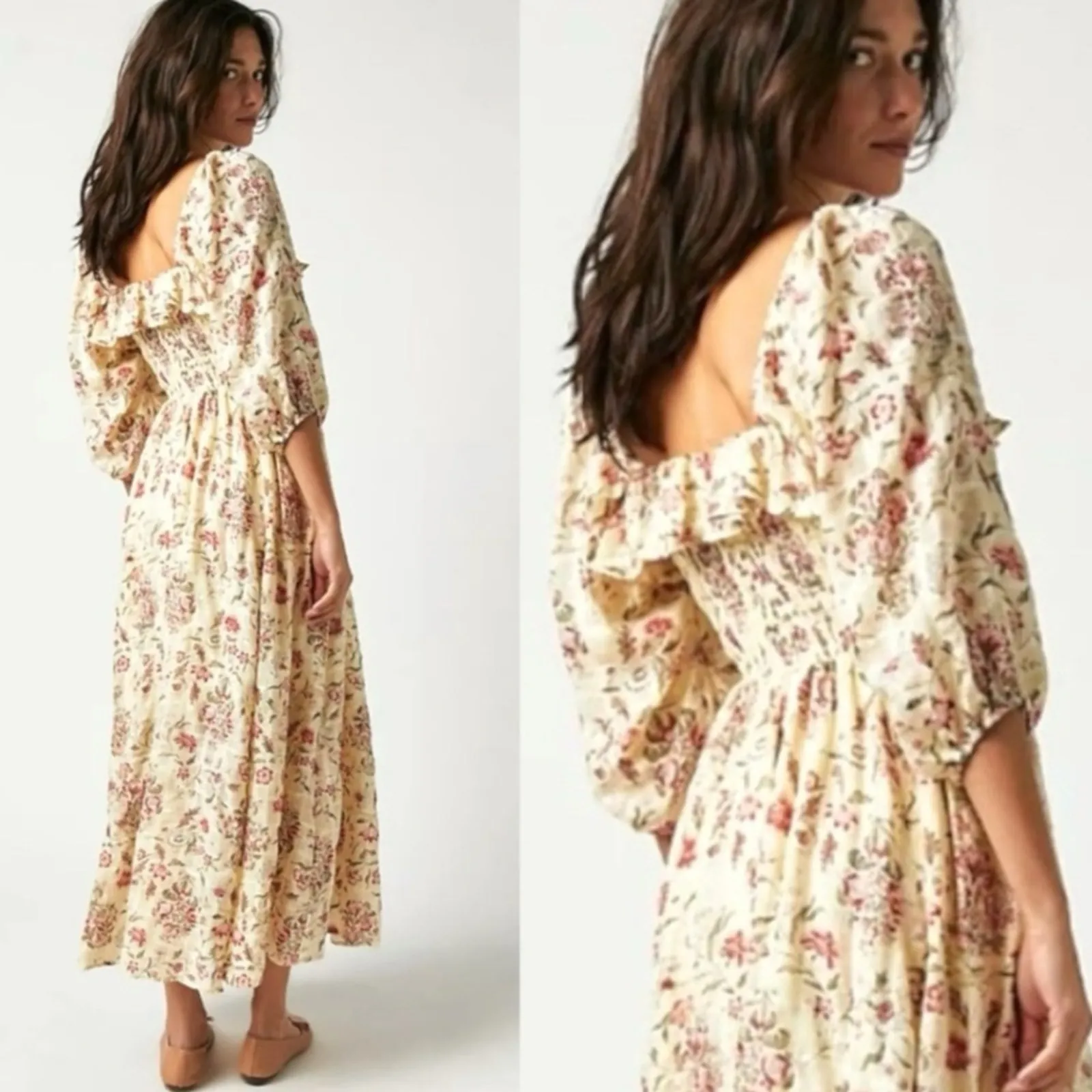 Free People Ethereal Oasis Printed Midi Dress Ivory Small Bohemian Cottage - Image 6