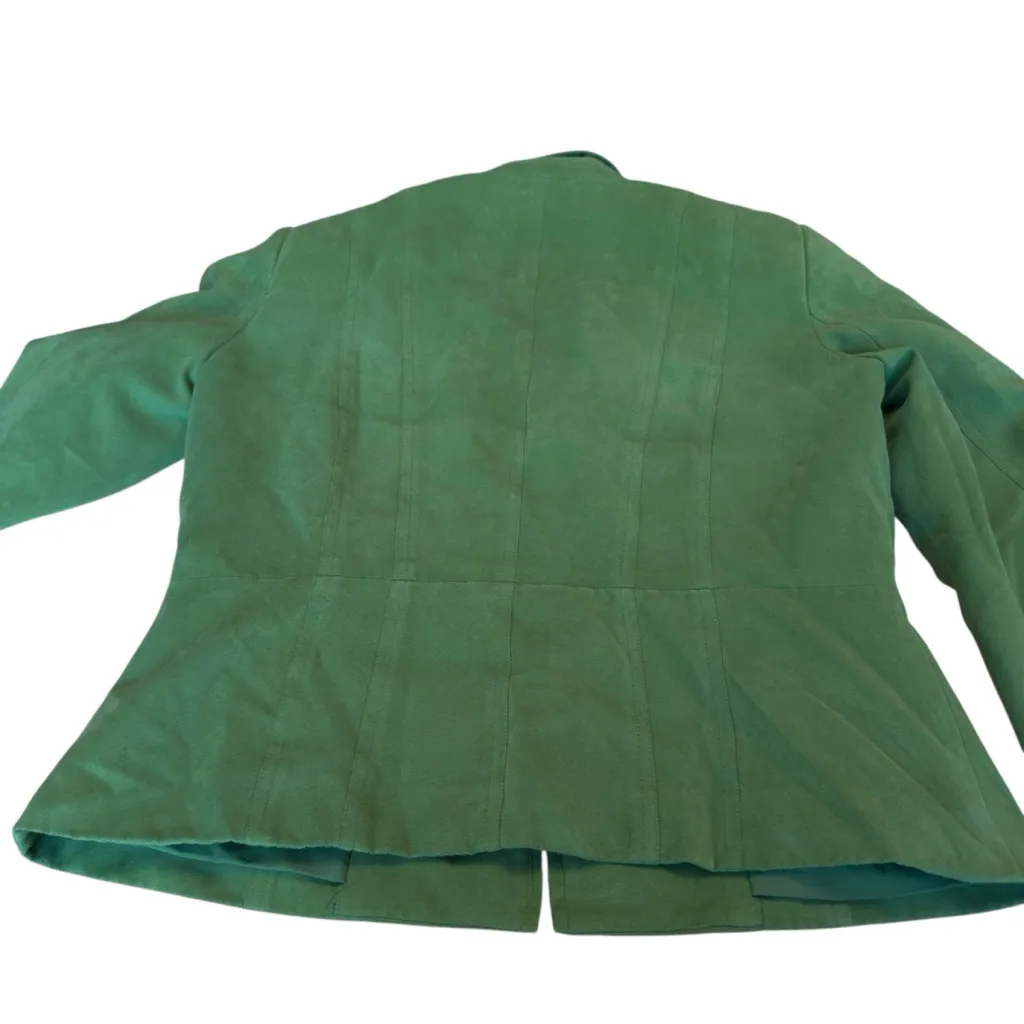 Tribal Lime Green Faux Suede Moto Jacket Women’s Size 6 Zip Front Silver Trim - Image 8