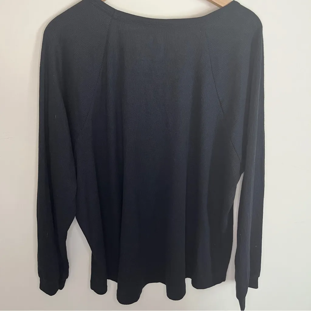 The Original Muk Luks Womens Long Sleeve Waffle Knit Top Plus Size 1X Black Cozy - Image 6