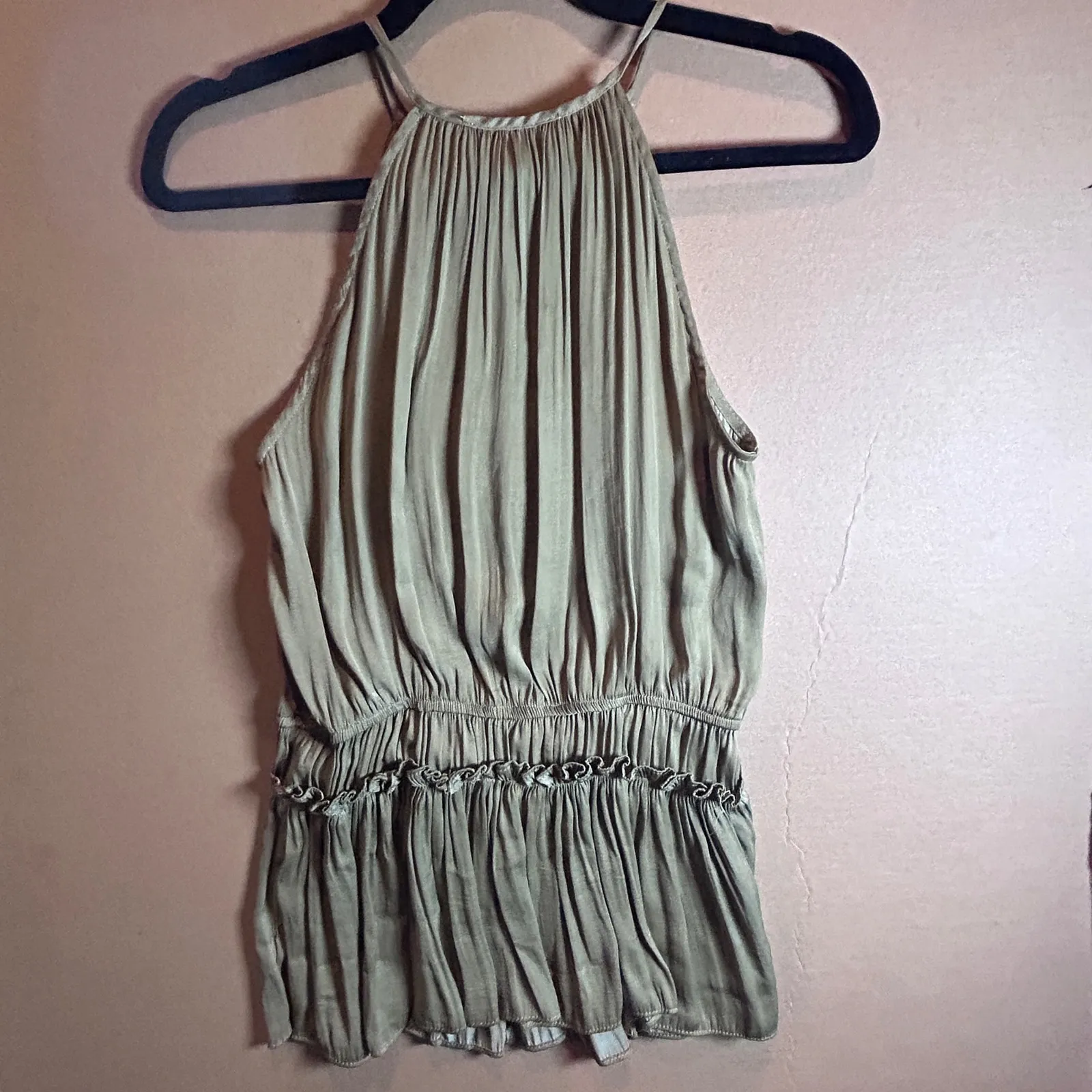 Philosophy Republic Clothing Olive Green Halter Neck Ruffle Tiered Mini Dress M Size M - Image 6