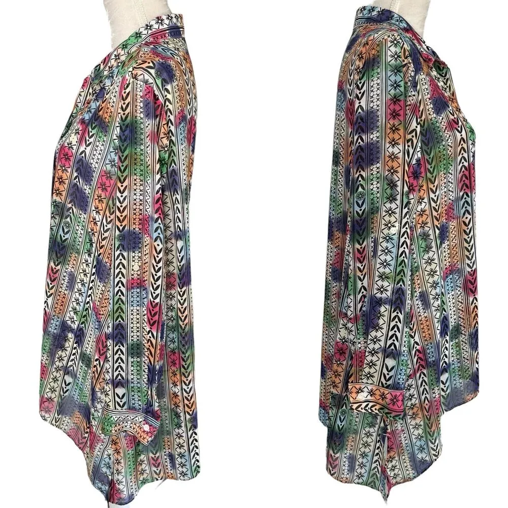 Peck & Peck Vintage Retro Button Down Blouse XL Semi Sheer Rainbow - Image 4