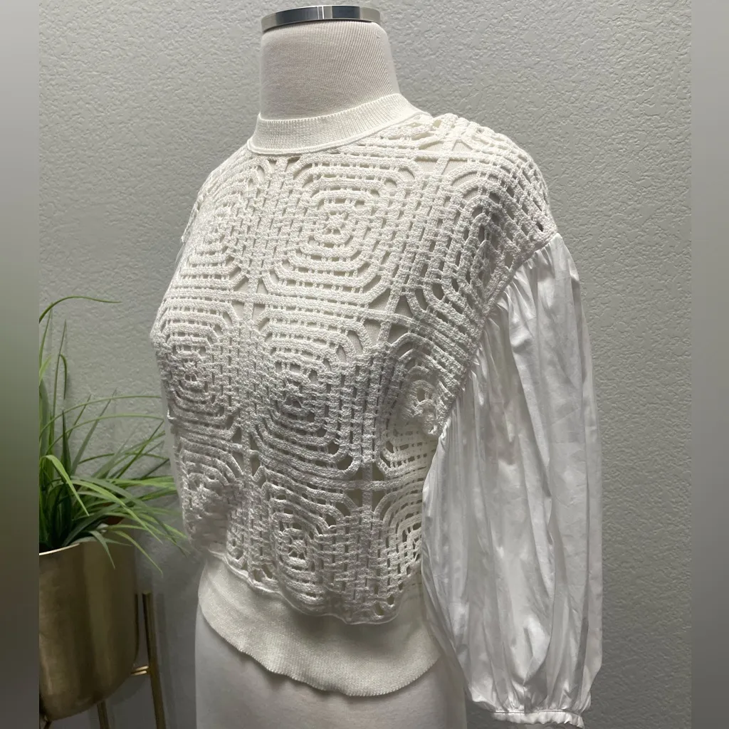 NWT All Saints Sol Mixed Media Lace Top in Chalk‎ Sz XS $279 - Image 7