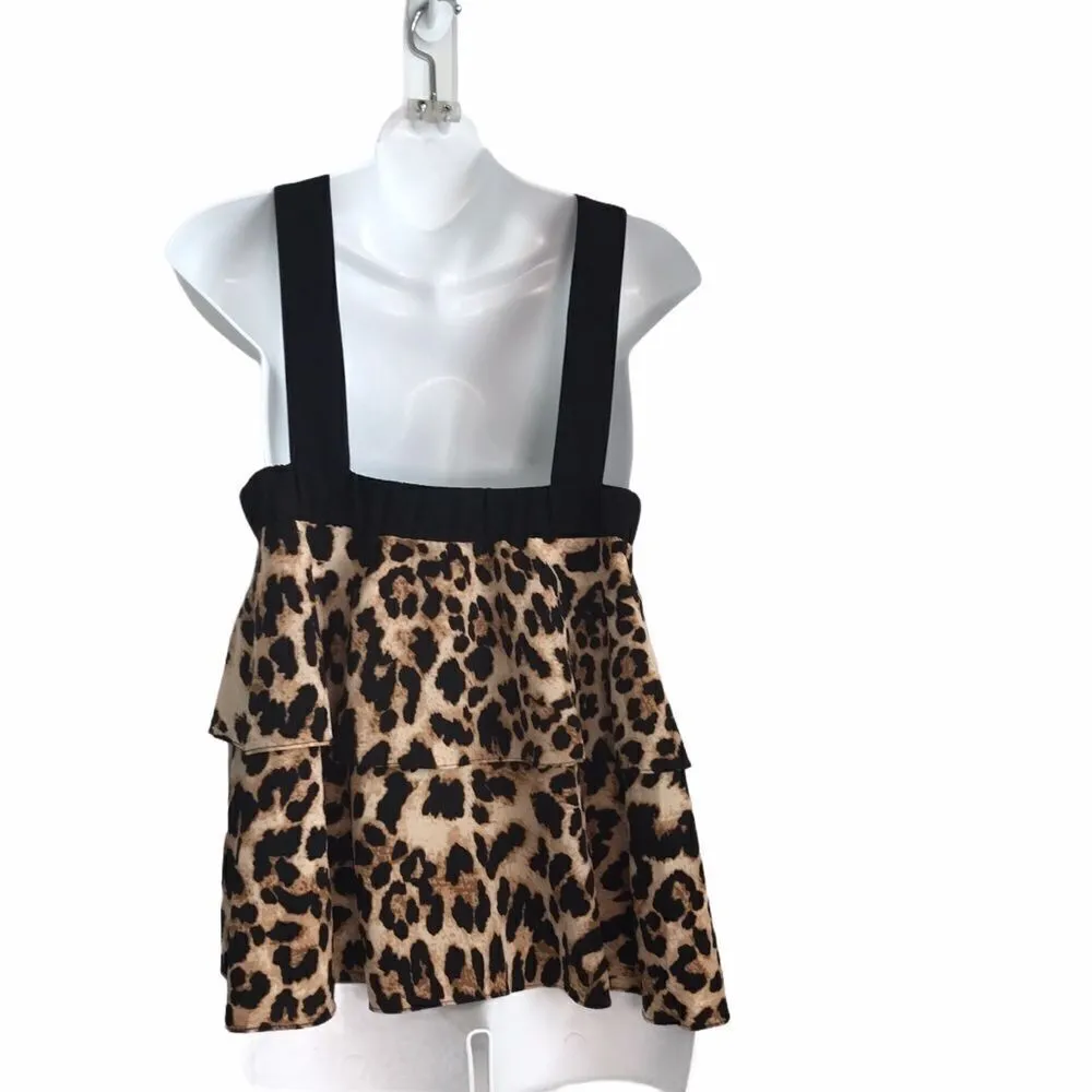 Bloomingdale’s Leopard Print Criss Cross Ruffle Tired Flowy Halter Top M NWT Brown Size M - Image 3