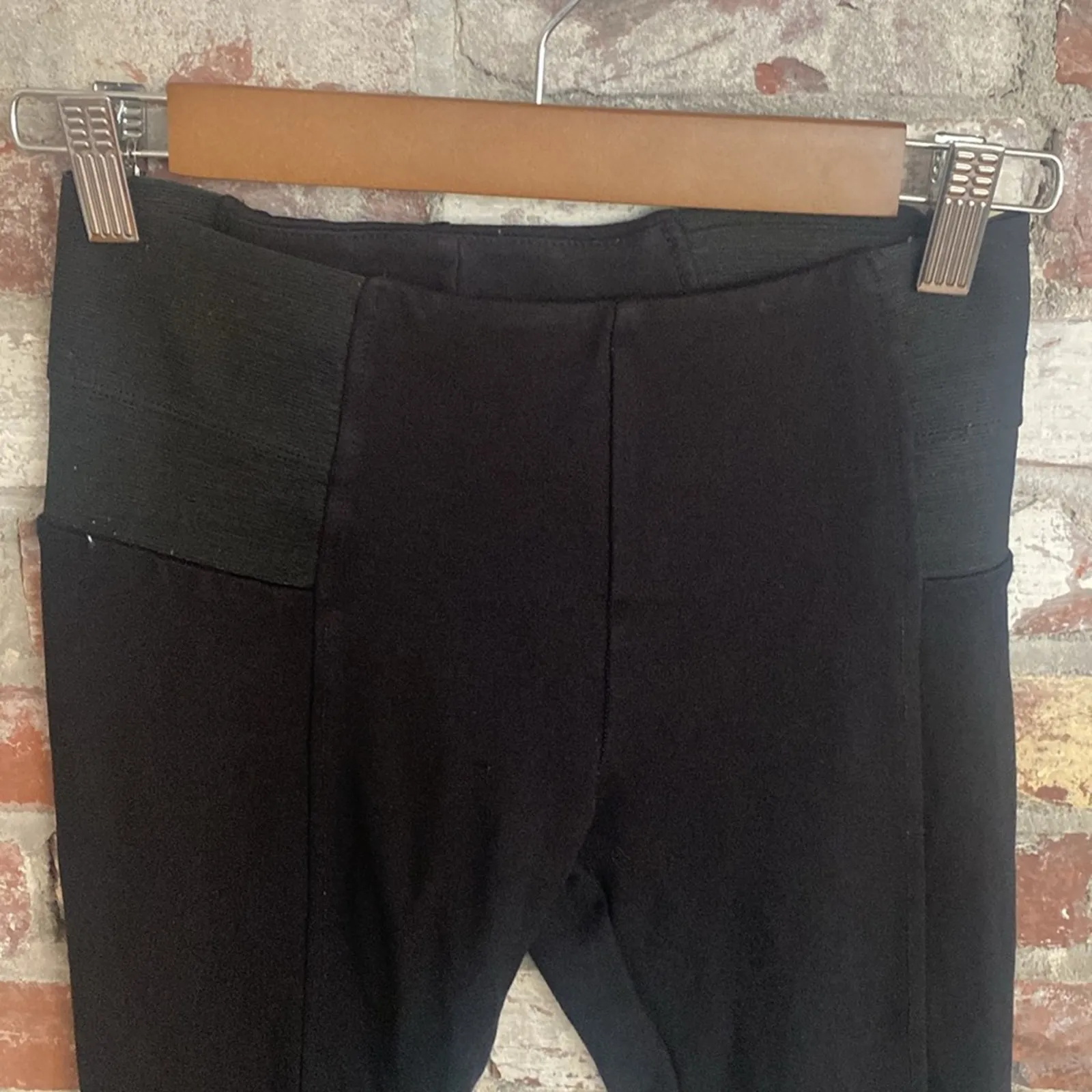 Black Stretch Elastic Sides Line Down Front Leggings Size S - Image 2