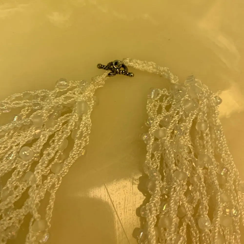 Hand crocheted scarf necklace in white multi strand beaded - Image 7