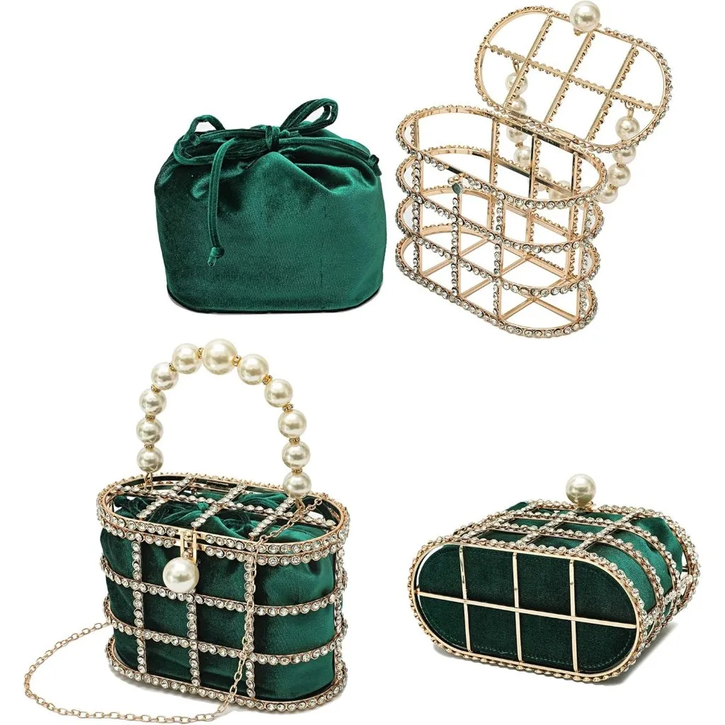 ⚡Women's Black Detachable Pearl Diamond Chain Soft Velvet Shoulder Clutch Bag - Image 5