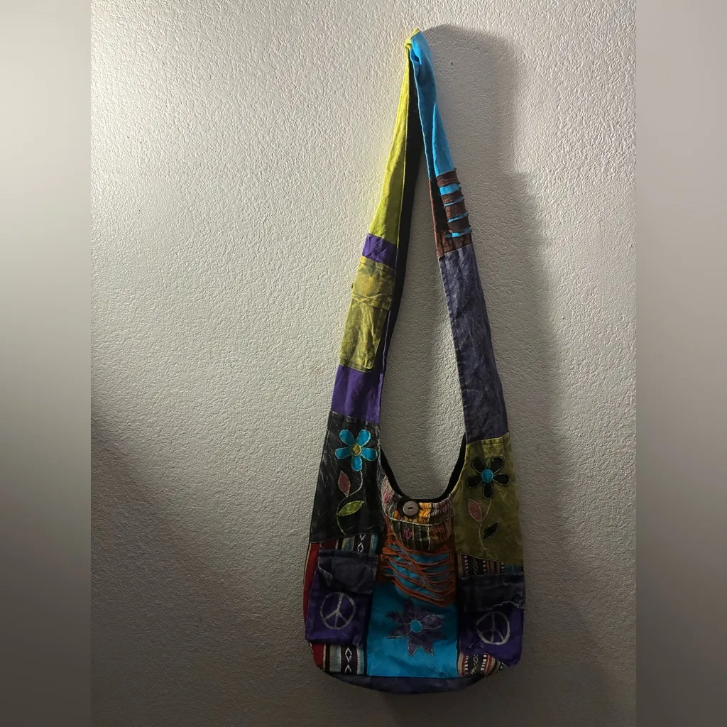 Colorful Boho Patchwork Crossbody Bag Blue - Image 4