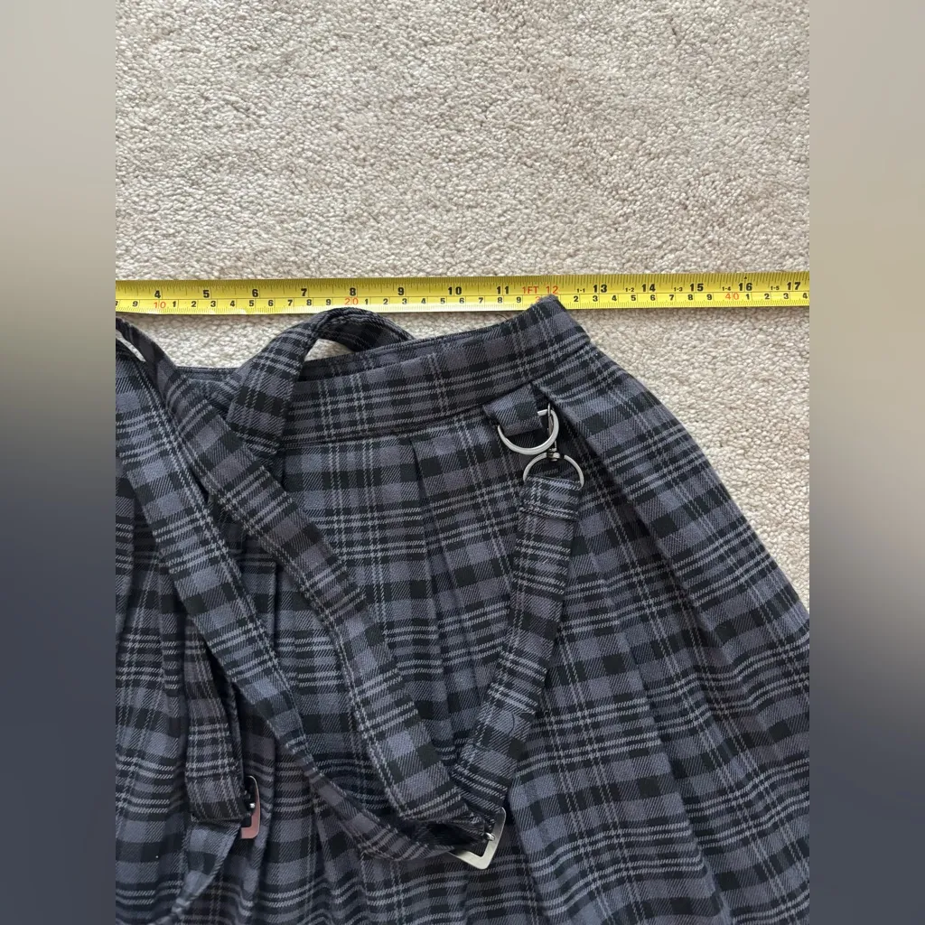 Hot Topic Y2K Baddie Black & Grey Plaid Suspender Skirt - Image 7