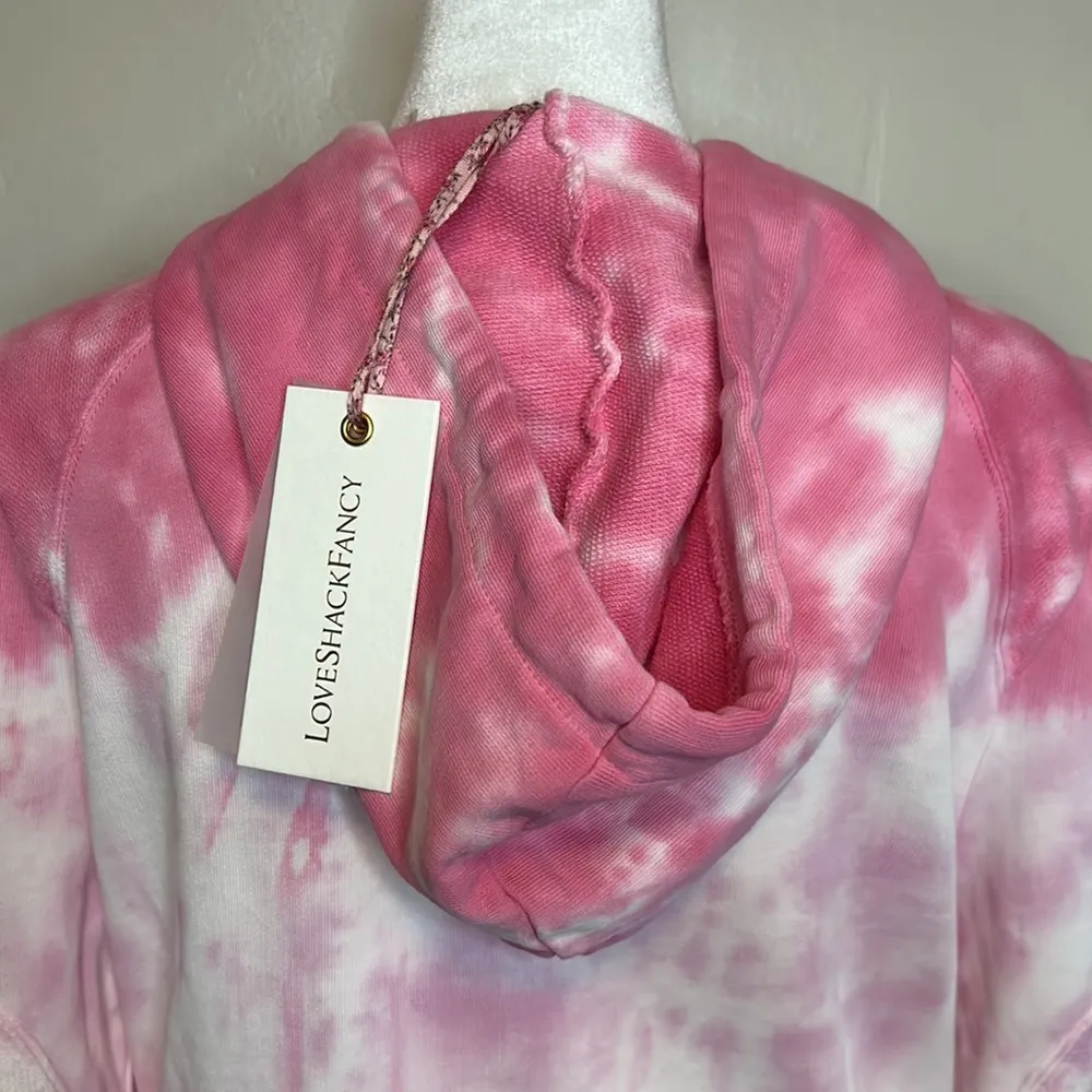 LoveShackFancy Cropped Hoodie Sweatshirt Bubble Gum Pink Tie Dye NWT Size Small - Image 13