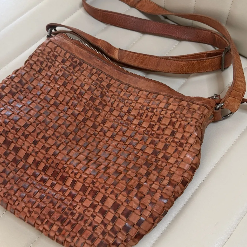 Vilenca Holland genuine leather Boho Woven Crossbody Hobo Brown Bag Purse Tan - Image 2