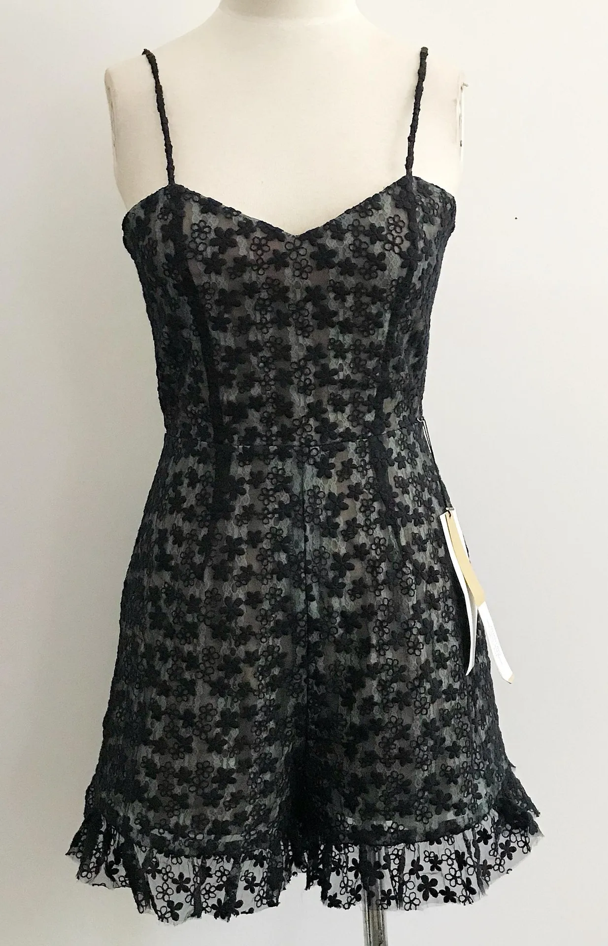 Lace Embroidered Ruffle Open Back Tie Romper Blue - Image 2