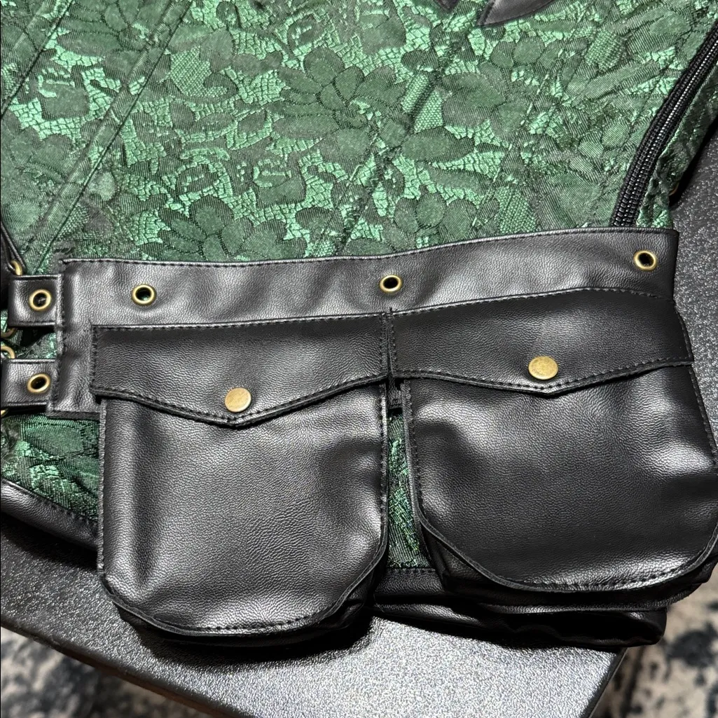 NWT Charmian Corset Jacket Belt Bag Set Emerald Green Lace Size Medium - Image 6
