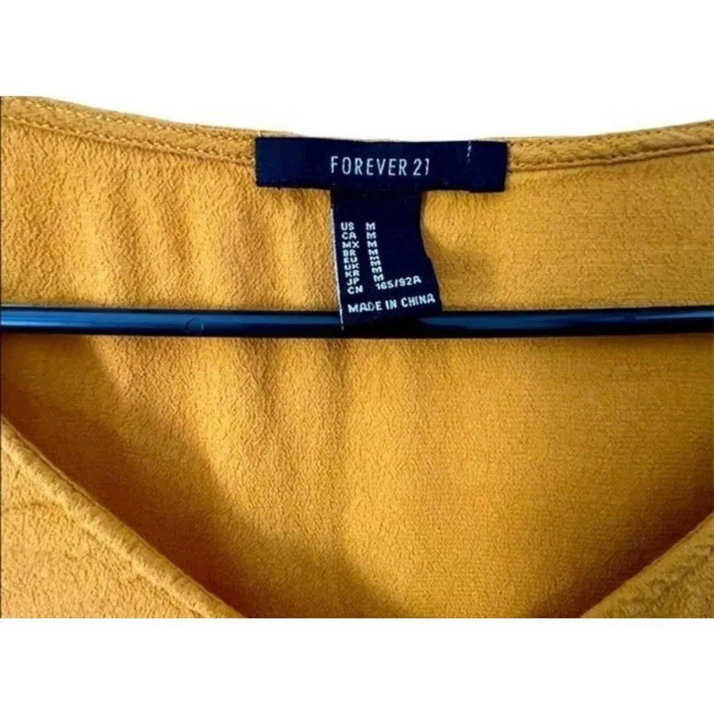 Forever 21 Button Up Mustard Colored Cropped Short Sleeve Blouse - Image 2