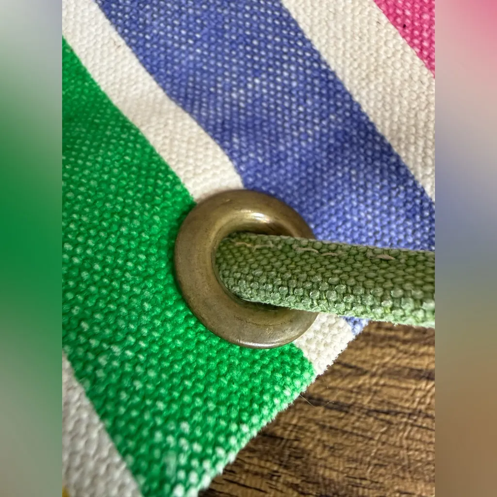 Vintage Fine Canvas Accessories Of Maine Rainbow Striped Drawstring Bucket Bag Orange - Image 10