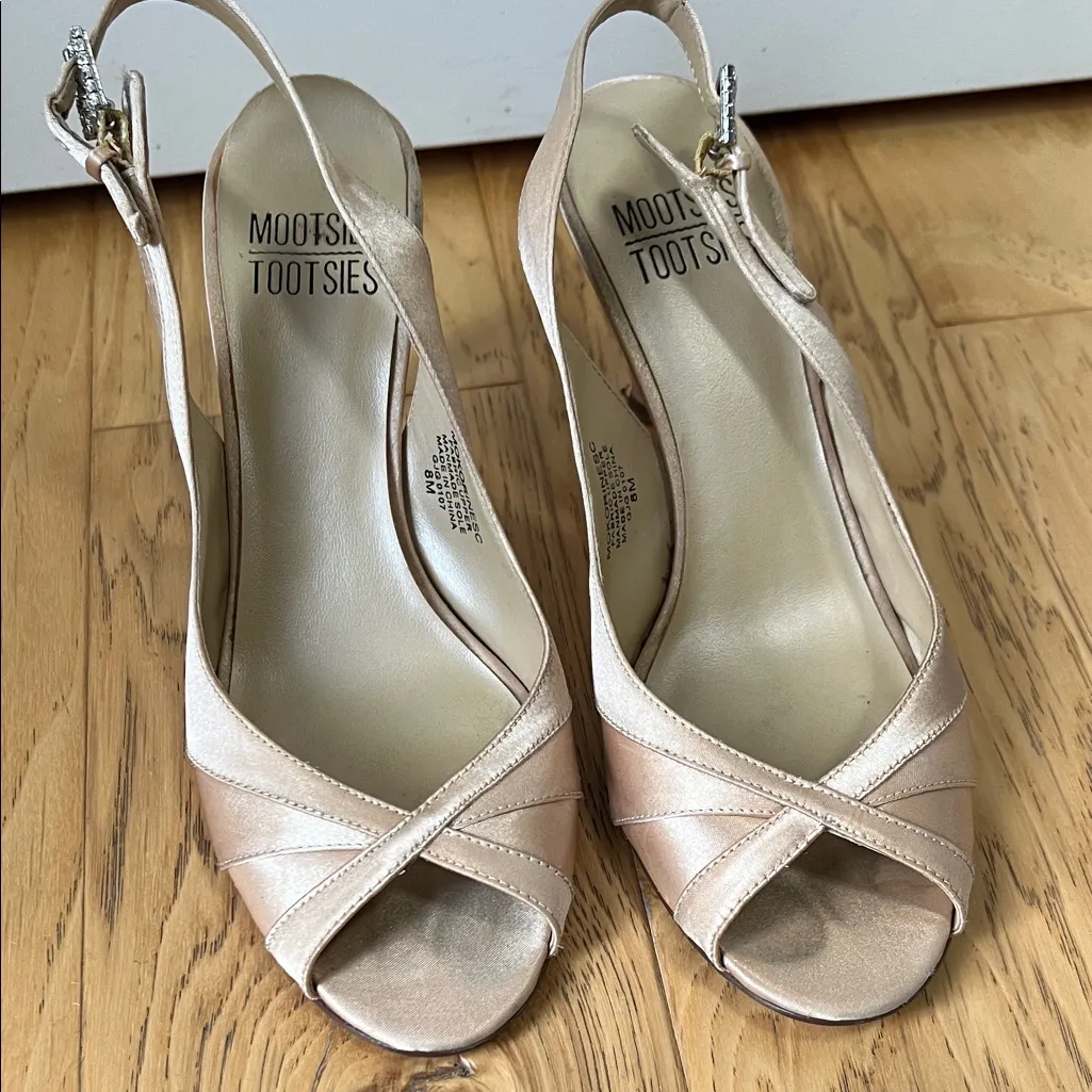 Mootsies Tootsies Satin Champagne Slingback Heels - Image 2