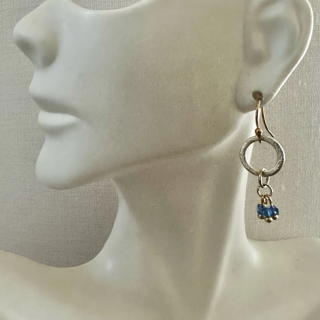 Elaine Chu Handcrafted Gold & Blue Beaded Dangle Earrings - Image 4