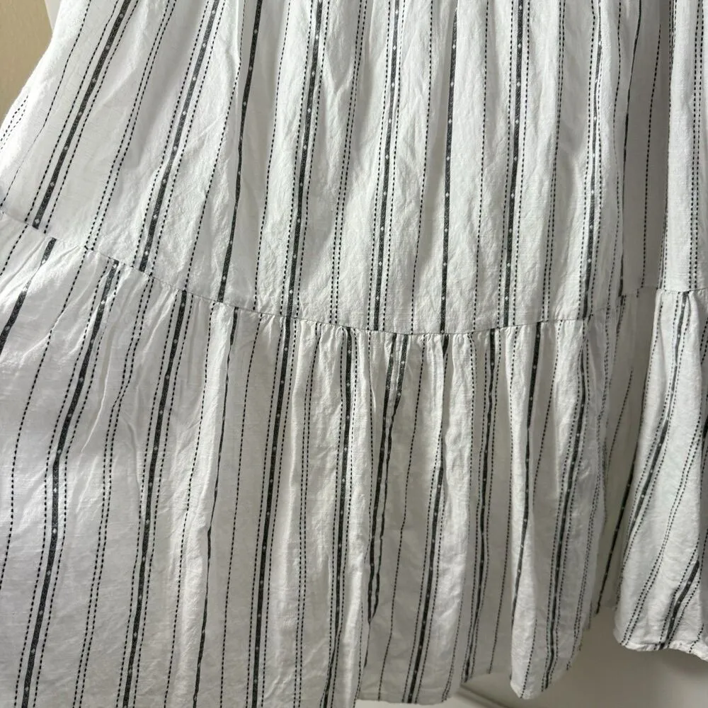 Loft Beach Tiered Skirt Womens 8 White Gray Cotton Striped Aztec Boho Prairie - Image 5