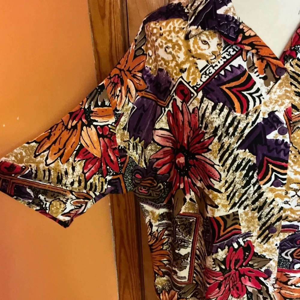 Vintage Bright floral Oversized Blouse Size XL - Image 3