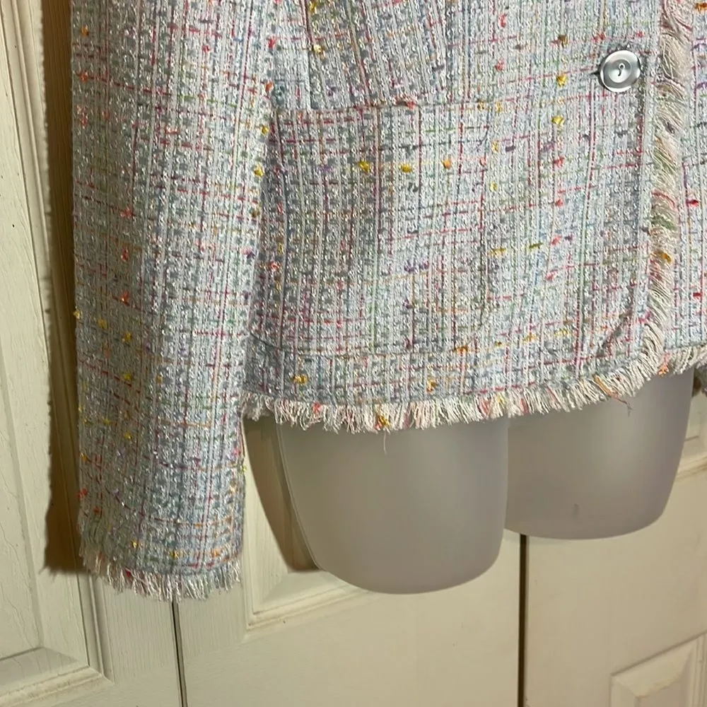 Chadwicks Vintage 1990s Cropped Boucle Fringed Blue Blazer 8P - Image 8