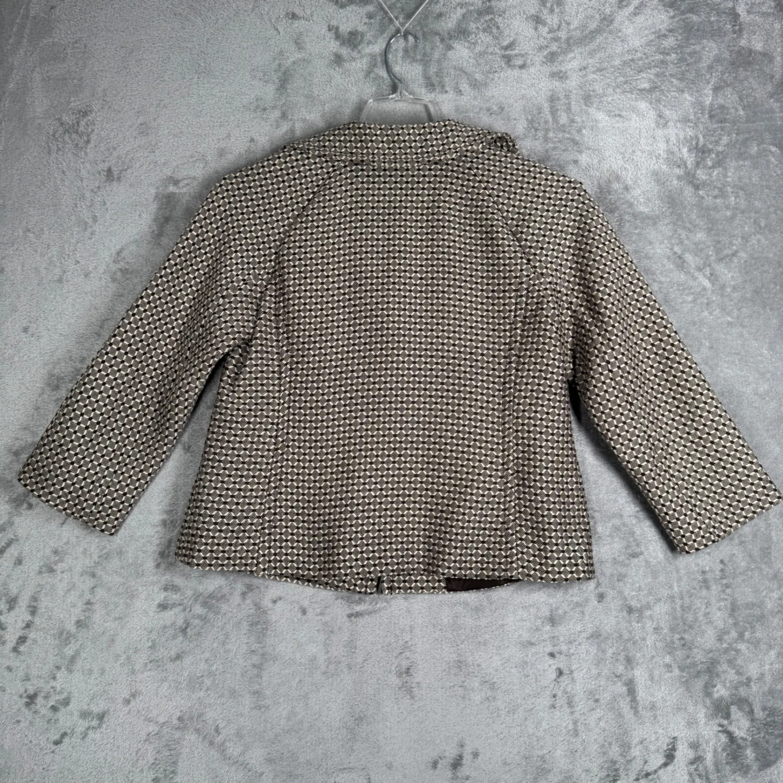 Ann Taylor Blazer Women 10 Brown Beige Geometric‎ Crop Jacket Workwear Preppy - Image 3