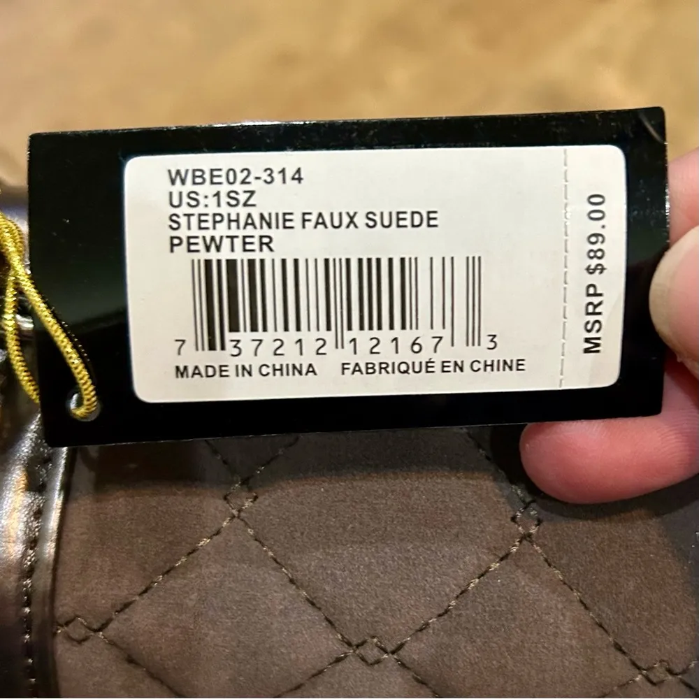 Bebe Stephanie Faux Suede Quilted Studded Large Crossbody Pewter Grey NWT - Image 7