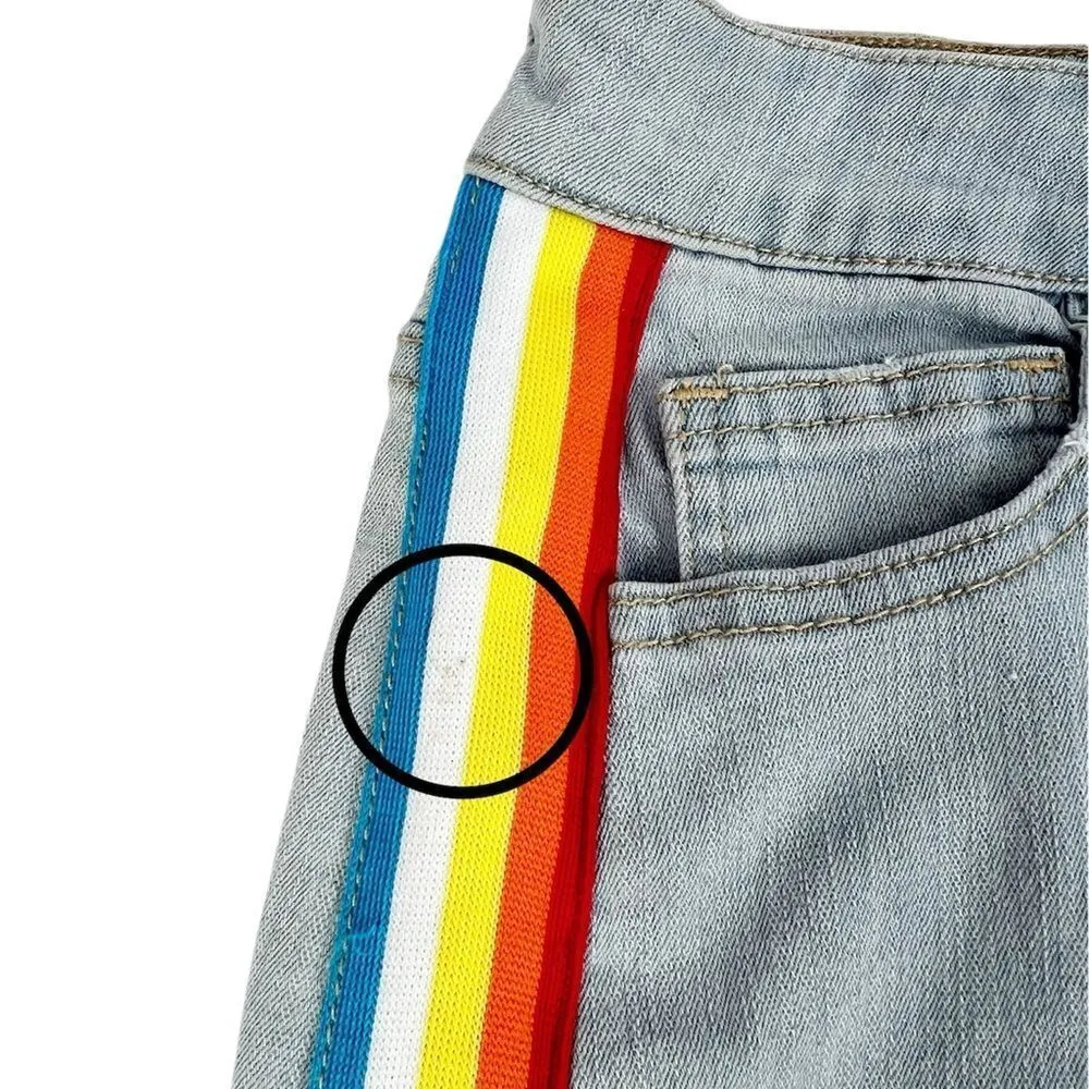 Almost Famous‎ Light Wash Mid Rise Denim Jean Skirt Rainbow Stripe Y2K Size 5 - Image 5