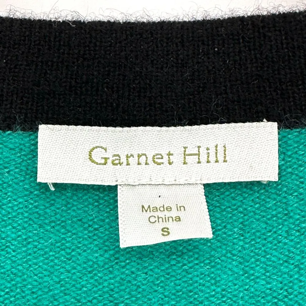 Garnet Hill | Small | 100% Cashmere Teal w/ Black Trim Button Down Cardigan - Image 2